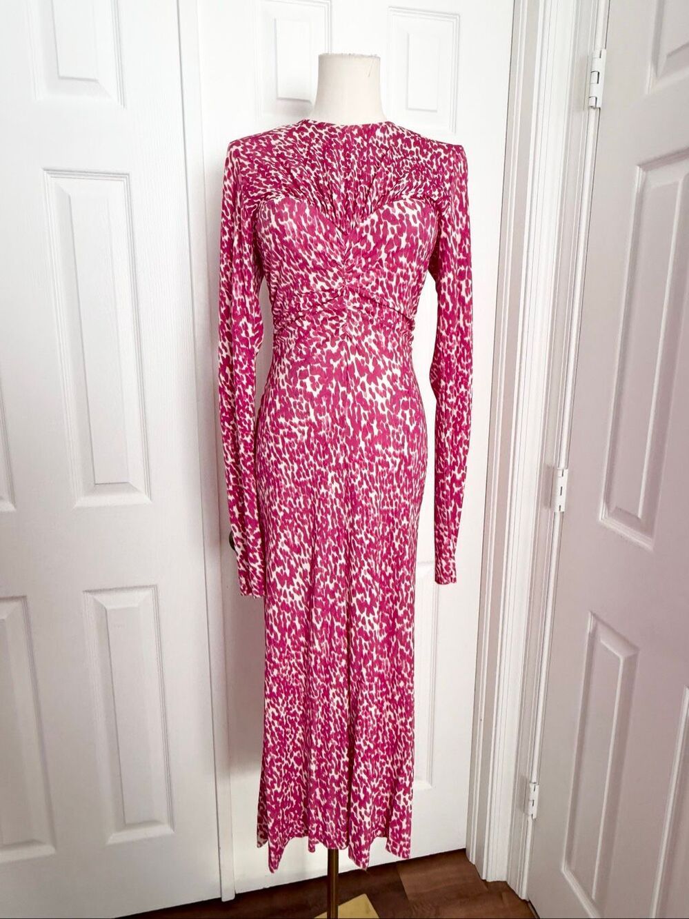 Isabel Marant Pink Animal Print Linario Dress Ruched 36 US 4 Small